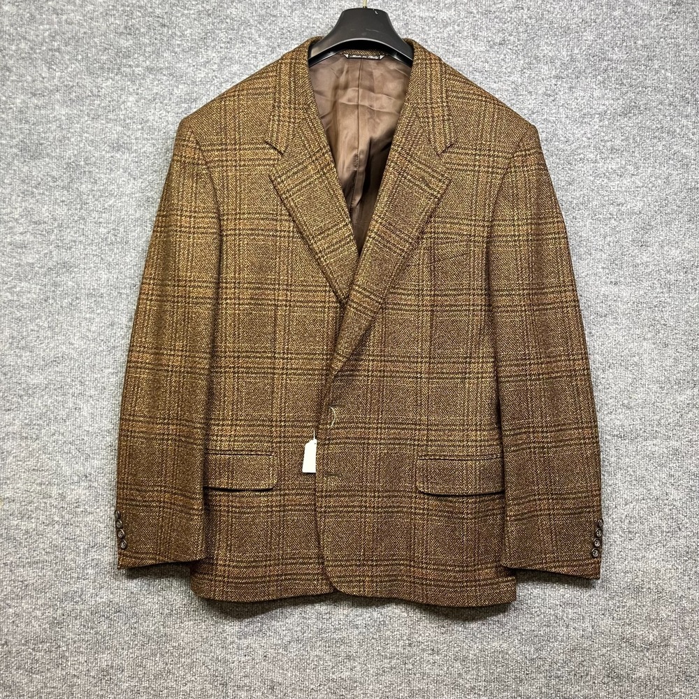 Canali Lana Cashmere Blazer Men's Brown Plaid Tweed Italian Made Sport Coat - 56